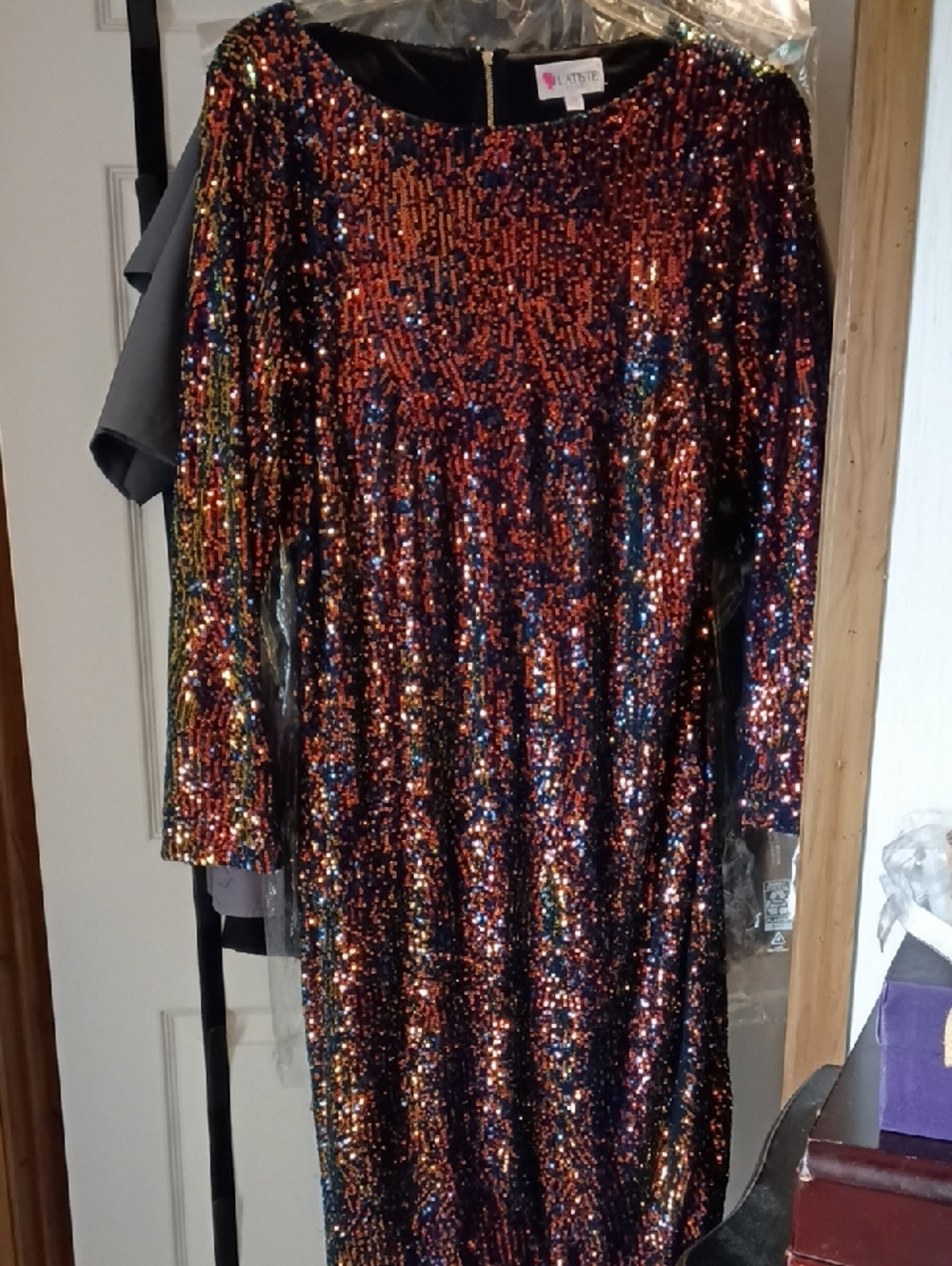 L'ATISTE Navy Blue and Copper Sequin Dress